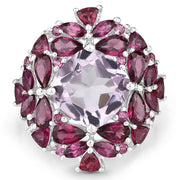 Bids.com 8.19 Carat Genuine Pink Amethyst and Rhodolite .925 Sterling Silver Ring Rings White Smoke size 7.00,size 5.00,size 6.00,size 8.00,size 9.00