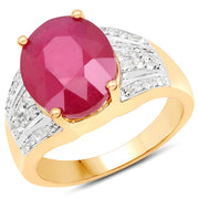 Bids.com 14K Yellow Gold Plated 5.49 Carat Glass Filled Ruby and White Topaz .925 Sterling Silver Ring Rings White Smoke size 7.00,size 6.00,size 8.00,size 9.00