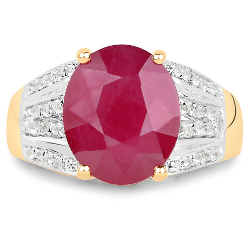 Bids.com 14K Yellow Gold Plated 5.49 Carat Glass Filled Ruby and White Topaz .925 Sterling Silver Ring Rings White Smoke size 7.00,size 6.00,size 8.00,size 9.00