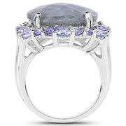Bids.com 13.99 Carat Genuine Labradorite and Tanzanite .925 Sterling Silver Ring Rings White Smoke size 8.00,size 10.00,size 11.00,size 12.00,size 6.00,size 7.00,size 9.00
