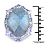 Bids.com 13.99 Carat Genuine Labradorite and Tanzanite .925 Sterling Silver Ring Rings White Smoke size 8.00,size 10.00,size 11.00,size 12.00,size 6.00,size 7.00,size 9.00