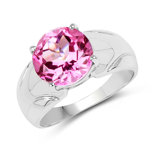 Bids.com 4.55 Carat Genuine Pink Topaz .925 Sterling Silver Ring Rings White Smoke size 7.00,size 6.00,size 8.00,size 9.00,size 5.00,size 10.00