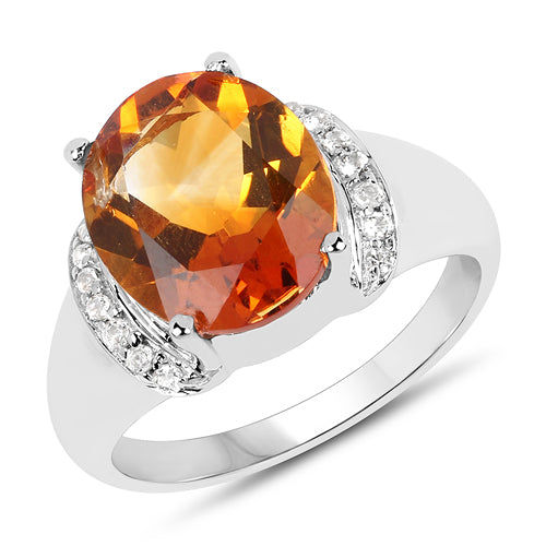 Bids.com 3.94 Carat Genuine Madeira Citrine & White Topaz .925 Sterling Silver Ring Rings White Smoke size 8.00,size 9.00,size 10.00,size 6.00,size 7.00,size 5.00