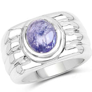 Bids.com 3.55 Carat Genuine Tanzanite .925 Sterling Silver Ring Rings White Smoke size 7.00,size 6.00,size 8.00,size 9.00