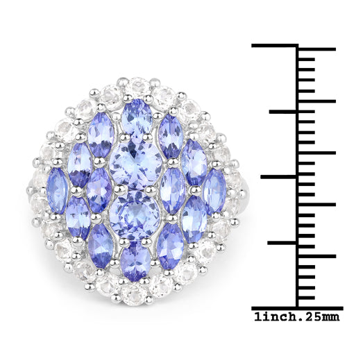 Bids.com 4.72 Carat Genuine Tanzanite and White Topaz .925 Sterling Silver Ring Rings White Smoke size 5.00,size 7.00,size 6.00,size 8.00,size 9.00,size 10.00,size 11.00