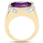 Bids.com 14K Yellow Gold Plated 4.98 Carat Genuine Amethyst and White Topaz .925 Sterling Silver Ring Rings White Smoke size 6.00,size 7.00,size 8.00,size 9.00