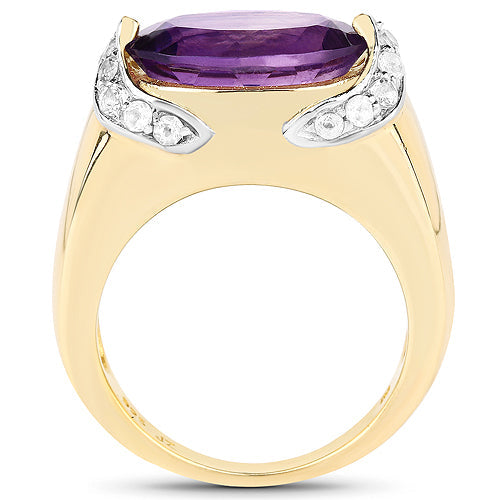 Bids.com 14K Yellow Gold Plated 4.98 Carat Genuine Amethyst and White Topaz .925 Sterling Silver Ring Rings White Smoke size 6.00,size 7.00,size 8.00,size 9.00