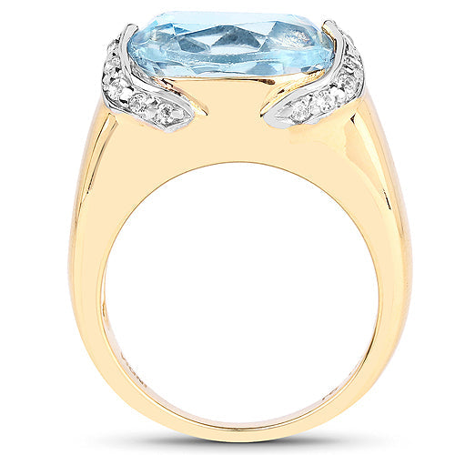 Bids.com 14K Yellow Gold Plated 6.56 Carat Genuine Blue Topaz and White Topaz .925 Sterling Silver Ring Rings White Smoke size 6.00,size 8.00,size 7.00