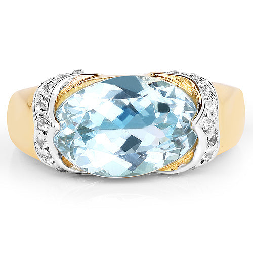 Bids.com 14K Yellow Gold Plated 6.56 Carat Genuine Blue Topaz and White Topaz .925 Sterling Silver Ring Rings White Smoke size 6.00,size 8.00,size 7.00