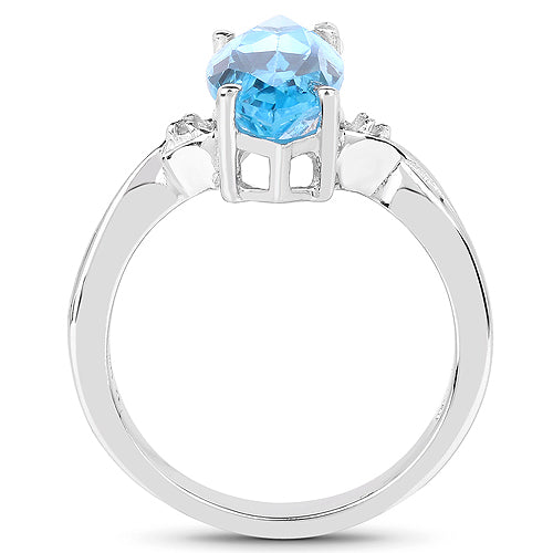 Bids.com 3.67 Carat Genuine Swiss Blue Topaz and White Diamond .925 Sterling Silver Ring Rings White Smoke size 6.00,size 7.00,size 8.00,size 9.00,size 5.00