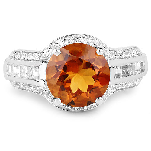 Bids.com 2.81 Carat Genuine Citrine and White Topaz .925 Sterling Silver Ring Rings White Smoke size 7.00,size 8.00,size 6.00,size 9.00,size 5.00