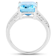 Bids.com 5.78 Carat Genuine Swiss Blue Topaz and White Topaz .925 Sterling Silver Ring Rings White Smoke size 6.00,size 7.00,size 8.00,size 9.00