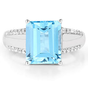 Bids.com 5.78 Carat Genuine Swiss Blue Topaz and White Topaz .925 Sterling Silver Ring Rings White Smoke size 6.00,size 7.00,size 8.00,size 9.00
