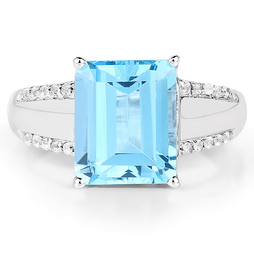 Bids.com 5.78 Carat Genuine Swiss Blue Topaz and White Topaz .925 Sterling Silver Ring Rings White Smoke size 6.00,size 7.00,size 8.00,size 9.00