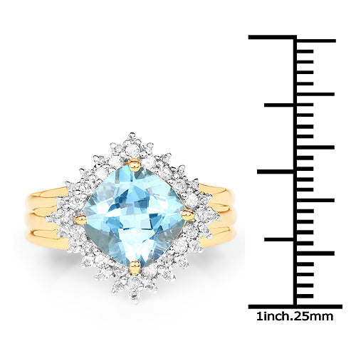 Bids.com 14K Yellow Gold Plated 4.33 Carat Genuine Swiss Blue Topaz and White Topaz .925 Sterling Silver Ring Rings White Smoke size 7.00,size 6.00,size 8.00,size 9.00