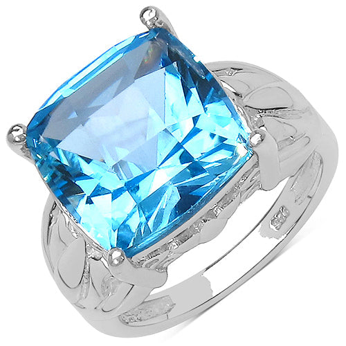 Bids.com 10.30 Carat Genuine Swiss Blue Topaz .925 Sterling Silver Ring Rings White Smoke size 7.00,size 6.00,size 8.00,size 9.00
