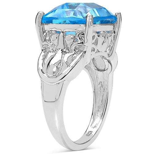 Bids.com 10.30 Carat Genuine Swiss Blue Topaz .925 Sterling Silver Ring Rings White Smoke size 7.00,size 6.00,size 8.00,size 9.00