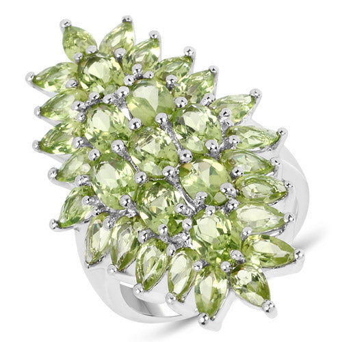 Bids.com 8.89 Carat Genuine Peridot .925 Sterling Silver Ring Rings White Smoke size 7.00,size 8.00,size 9.00,size 6.00