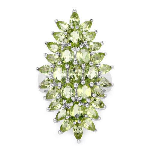 Bids.com 8.89 Carat Genuine Peridot .925 Sterling Silver Ring Rings White Smoke size 7.00,size 8.00,size 9.00,size 6.00