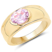 Bids.com 14K Yellow Gold Plated 2.40 Carat Genuine Kunzite .925 Sterling Silver Ring Rings White Smoke size 7.00,size 6.00,size 8.00,size 9.00