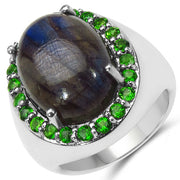 Bids.com 11.90 Carat Genuine Labradorite & Chrome Diopside .925 Sterling Silver Ring Rings White Smoke size 8.00,size 6.00,size 7.00,size 8.50,size 5.00,size 5.50,size 6.50,size 7.50,size 9.00,size 10.00,size 10.50
