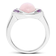 Bids.com 3.57 Carat Genuine Rose Quartz And Amethyst .925 Sterling Silver Ring Rings White Smoke size 6.00,size 7.00,size 8.00,size 9.00