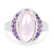 Bids.com 3.57 Carat Genuine Rose Quartz And Amethyst .925 Sterling Silver Ring Rings White Smoke size 6.00,size 7.00,size 8.00,size 9.00