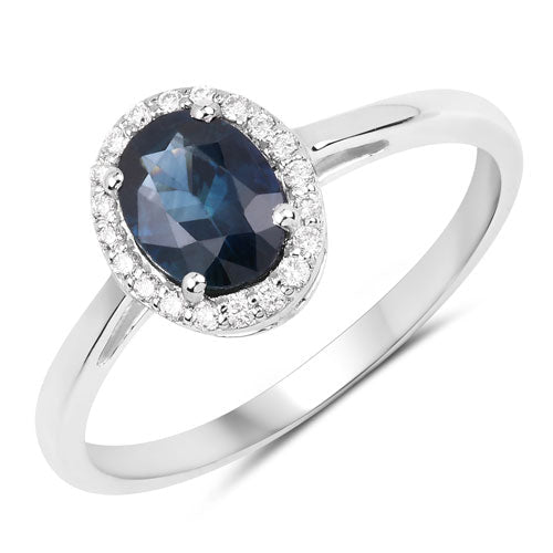 Bids.com 1.21 Carat Genuine Blue Sapphire and White Diamond 14K White Gold Ring Rings White Smoke size 6.00,size 7.00,size 8.00
