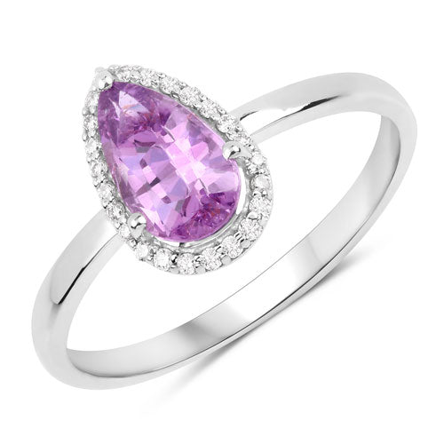 Bids.com 1.25 Carat Genuine Pink Sapphire and White Diamond 14K White Gold Ring Rings White Smoke size 6.00,size 7.00,size 8.00