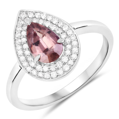 Bids.com 1.28 Carat Genuine Brownish Pink Sapphire and White Diamond 14K White Gold Ring Rings White Smoke size 6.00,size 7.00,size 8.00