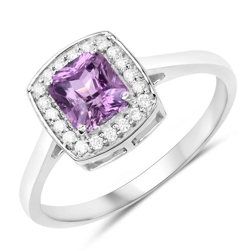 Bids.com 1.32 Carat Genuine Purple Pink Sapphire and White Diamond 14K White Gold Ring Rings White Smoke size 6.00,size 7.00,size 8.00