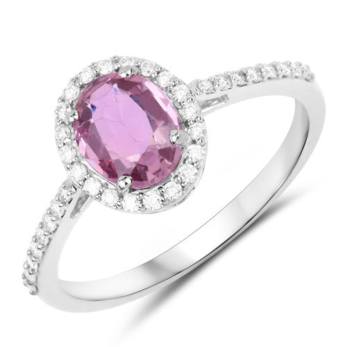 Bids.com 1.33 Carat Genuine Pink Sapphire and White Diamond 14K White Gold Ring Rings White Smoke size 6.00,size 7.00,size 8.00