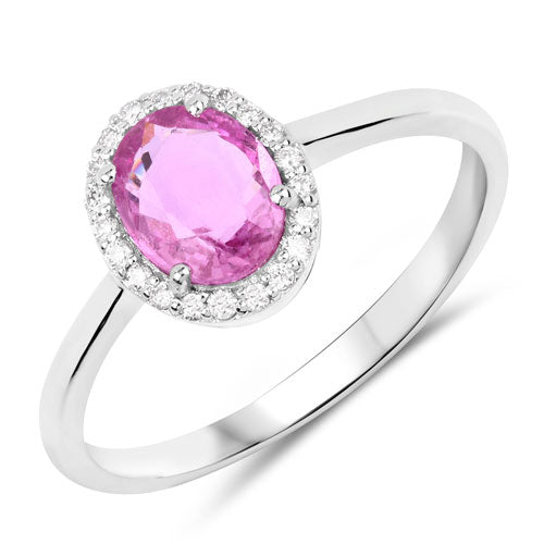 Bids.com 1.12 Carat Genuine Pink Sapphire and White Diamond 14K White Gold Ring Rings White Smoke size 6.00,size 7.00,size 8.00