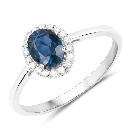 Bids.com 1.20 Carat Genuine Blue Sapphire and White Diamond 14K White Gold Ring Rings White Smoke size 6.00,size 7.00,size 8.00