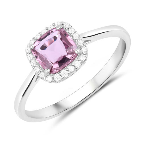 Bids.com 0.97 Carat Genuine Pink Sapphire and White Diamond 14K White Gold Ring Rings White Smoke size 6.00,size 7.00,size 8.00
