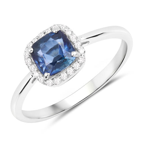 Bids.com 1.15 Carat Genuine Blue Sapphire and White Diamond 14K White Gold Ring Rings White Smoke size 6.00,size 7.00,size 8.00