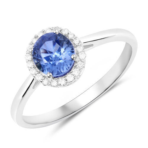 Bids.com 1.27 Carat Genuine Blue Sapphire and White Diamond 14K White Gold Ring Rings White Smoke size 6.00,size 7.00,size 8.00