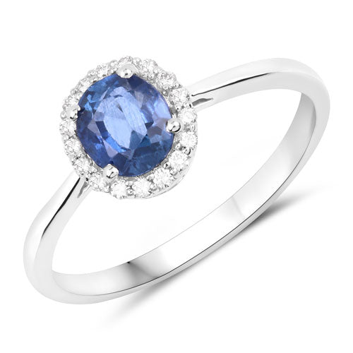Bids.com 1.06 Carat Genuine Blue Sapphire and White Diamond 14K White Gold Ring Rings White Smoke size 6.00,size 7.00,size 8.00