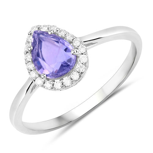 Bids.com 1.23 Carat Genuine Purple Pink Sapphire and White Diamond 14K White Gold Ring Rings White Smoke size 6.00,size 7.00,size 8.00
