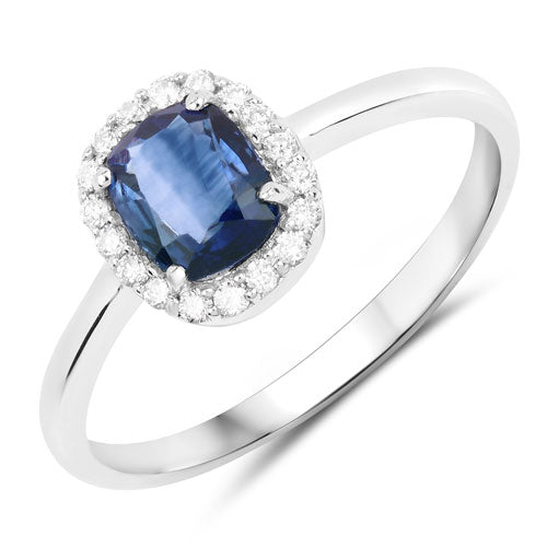 Bids.com 1.17 Carat Genuine Blue Sapphire and White Diamond 14K White Gold Ring Rings White Smoke size 6.00,size 7.00,size 8.00