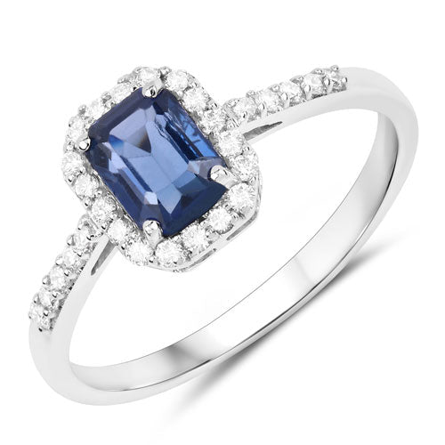 Bids.com 1.29 Carat Genuine Blue Sapphire and White Diamond 14K White Gold Ring Rings White Smoke size 6.00,size 7.00,size 8.00