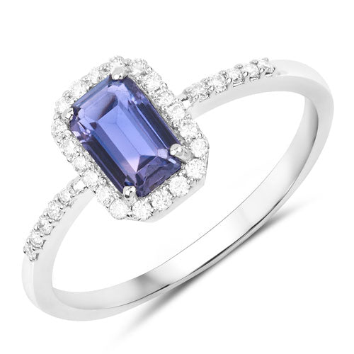 Bids.com 1.01 Carat Genuine Purple Blue Sapphire and White Diamond 14K White Gold Ring Rings White Smoke size 6.00,size 7.00,size 8.00