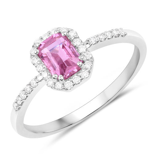 Bids.com 0.99 Carat Genuine Pink Sapphire and White Diamond 14K White Gold Ring Rings White Smoke size 6.00,size 7.00,size 8.00
