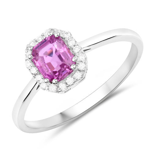 Bids.com 1.09 Carat Genuine Pink Sapphire and White Diamond 14K White Gold Ring Rings White Smoke size 6.00,size 7.00,size 8.00