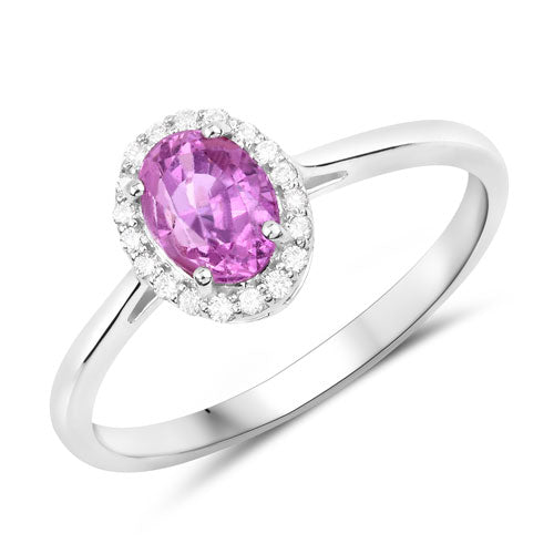 Bids.com 1.83 Carat Genuine Pink Sapphire and White Diamond 14K White Gold Ring Rings White Smoke size 6.00,size 7.00,size 8.00