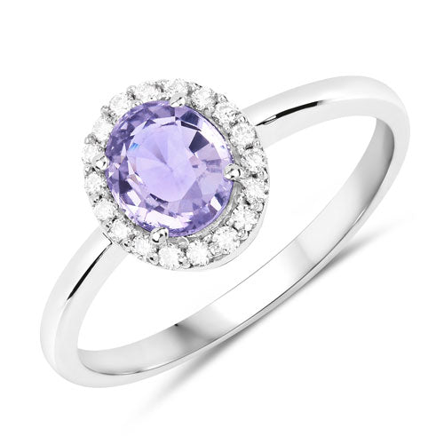 Bids.com 1.15 Carat Genuine Pink Sapphire and White Diamond 14K White Gold Ring Rings White Smoke size 6.00,size 7.00,size 8.00
