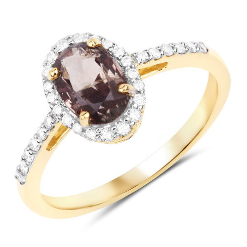 Bids.com 1.68 Carat Genuine Brownish Pink Sapphire and White Diamond 14K Yellow Gold Ring Rings White Smoke size 6.00,size 7.00,size 8.00