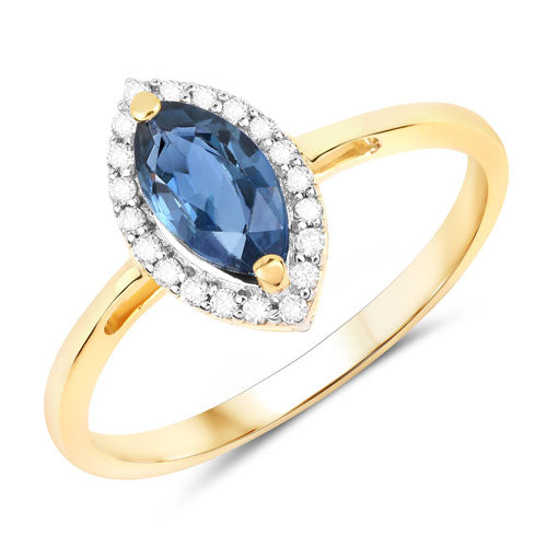 Bids.com 1.17 Carat Genuine Blue Sapphire and White Diamond 14K Yellow Gold Ring Rings White Smoke size 6.00,size 7.00,size 8.00