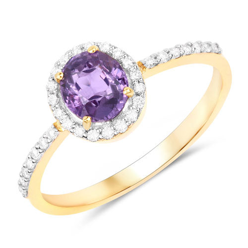Bids.com 1.16 Carat Genuine Purple Pink Sapphire and White Diamond 14K Yellow Gold Ring Rings White Smoke size 6.00,size 7.00,size 8.00