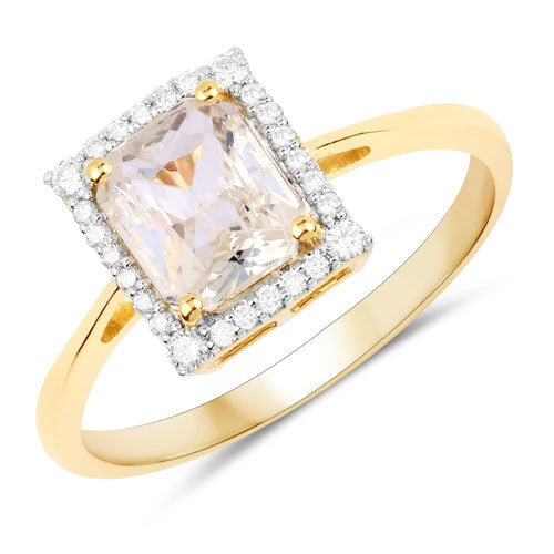 Bids.com 1.63 Carat Genuine White Sapphire and White Diamond 14K Yellow Gold Ring Rings White Smoke size 6.00,size 7.00,size 8.00